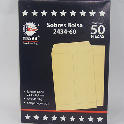 SOBRE BOLSA 24X34 OFICIO PAQ C/50 60 GMS ANTE NASSA         
