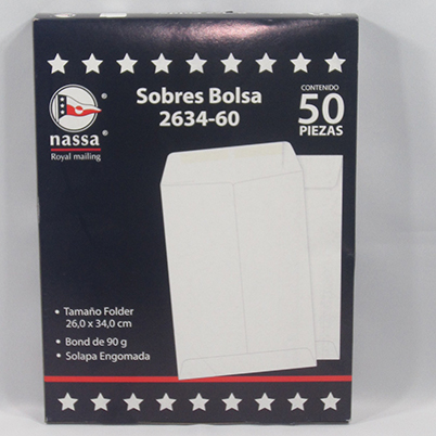 SOBRE BOLSA BOND 26X34 FOLDER PAQ C/50 60 GMS NASSA         