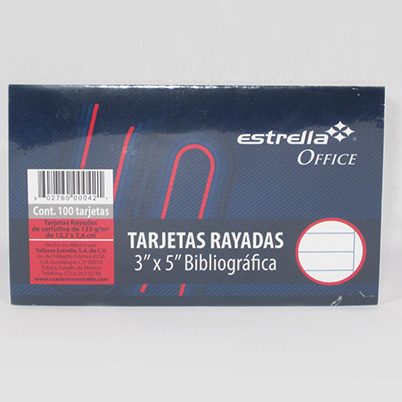 TARJETA BRISTOL RAYADA 3X5 PAQ.C/100 042 ESTRELLA           