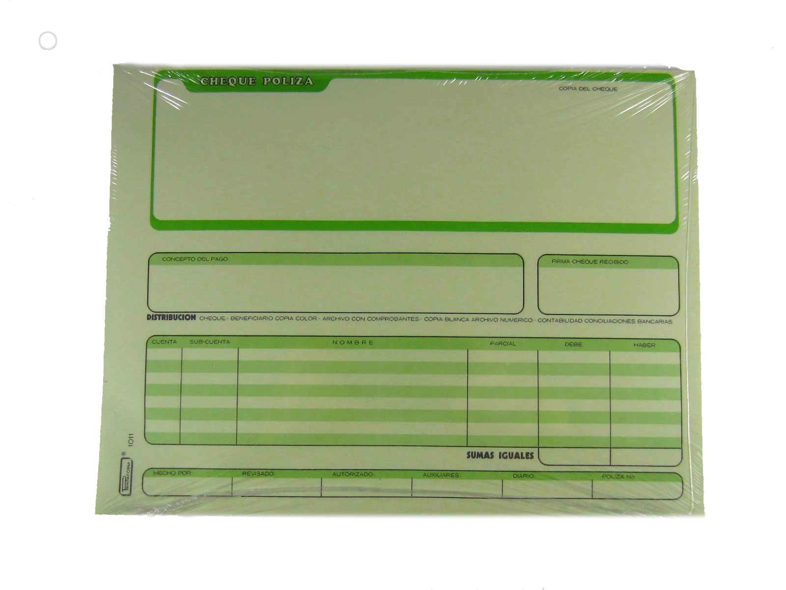 BLOCK PRINTAFORM B-1011 POLIZA DE CHEQUE 1/2 OFIC C/25 JGOS 