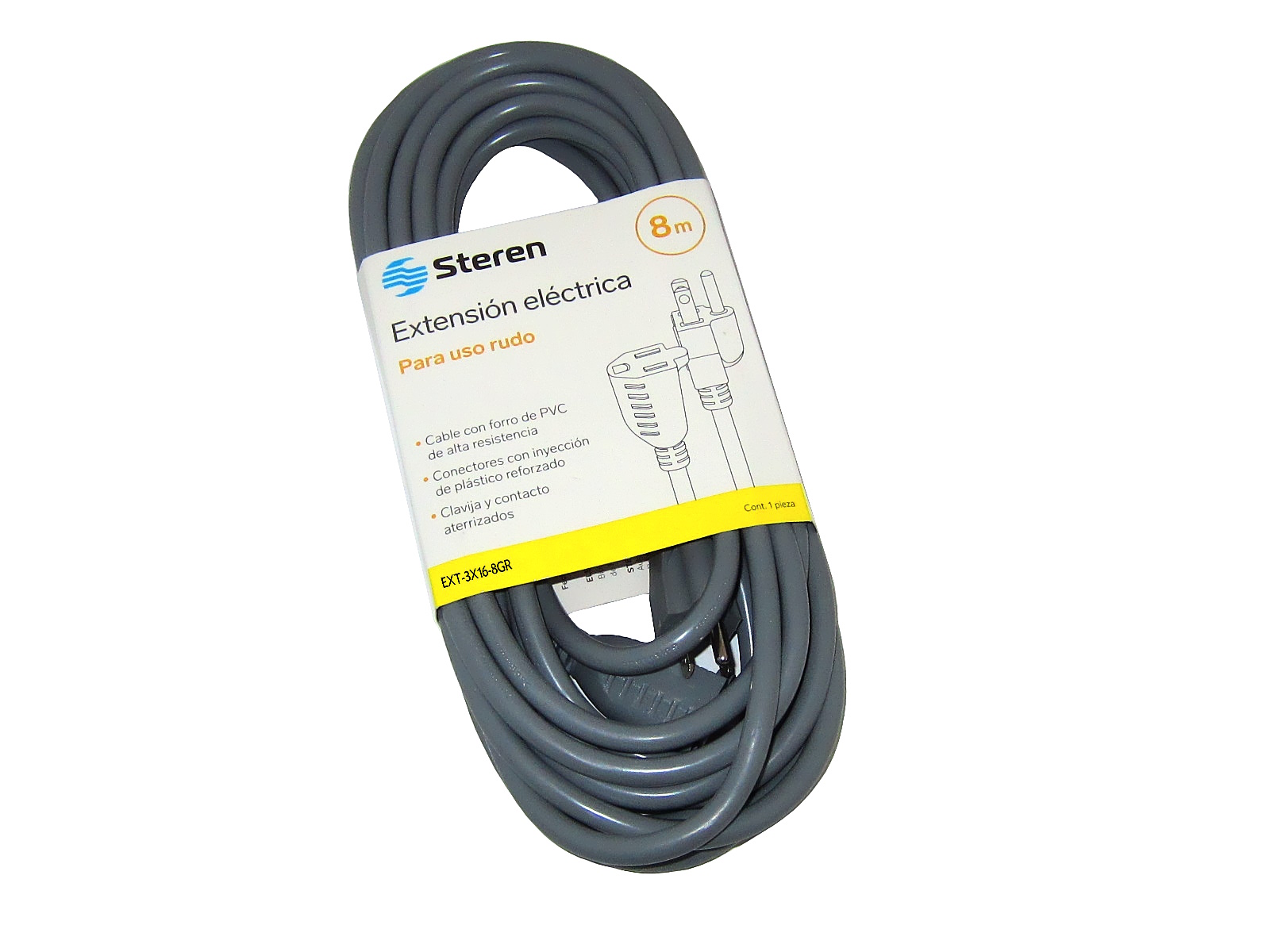 EXTENSIÓN  DE 3 CONTACTOS, USO RUDO, DE 8M. EXT-3X16-8GR    