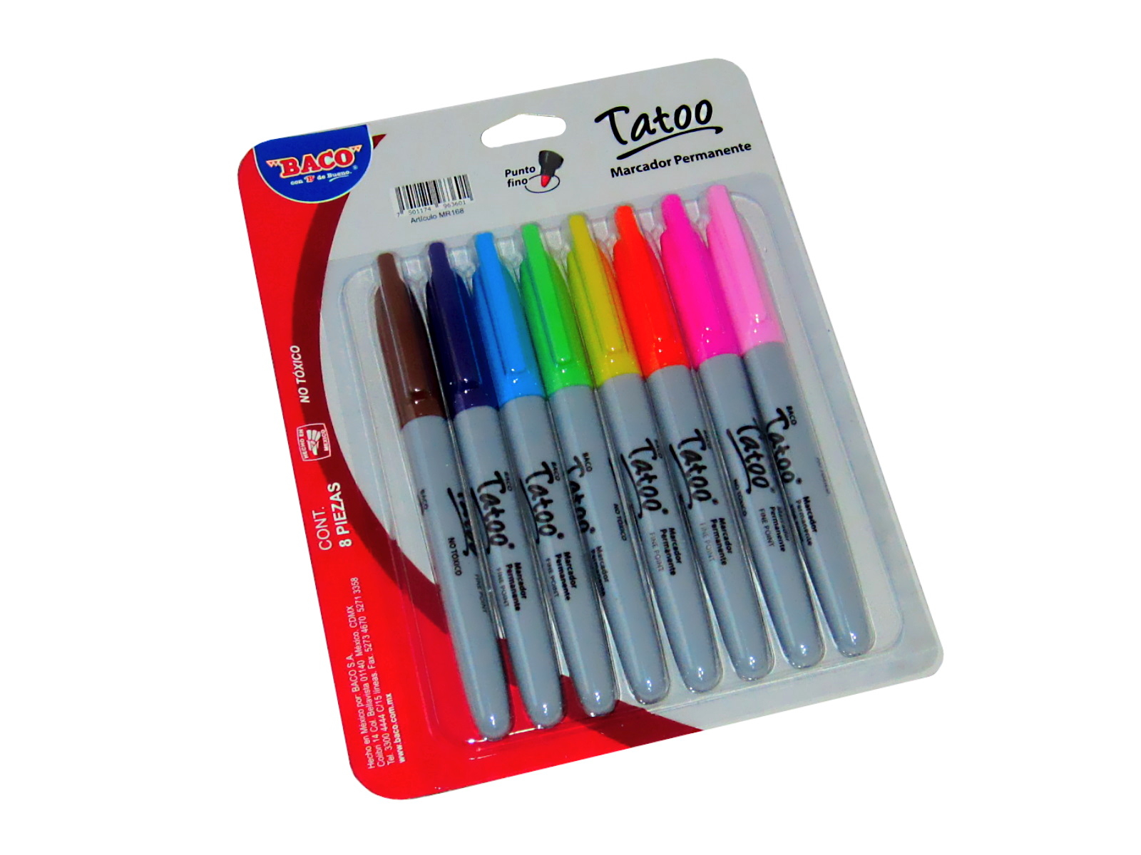 MARCADOR PERMANENTE TATOO FINO BLIST C/8 SURTIDOS MR168 BACO