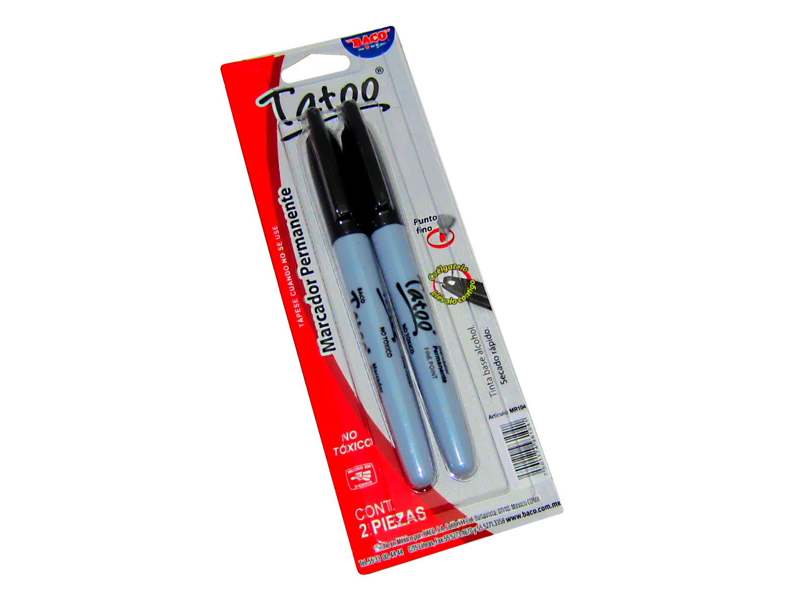 MARCADOR PERMANENTE TATOO FINO NEGRO BLISTER C/2 MR104 BACO 