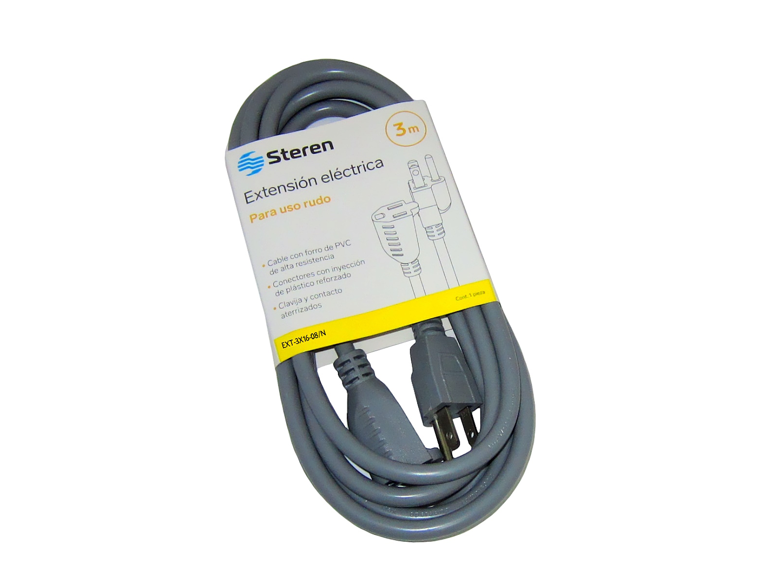 EXTENSIÓN  DE 3 CONTACTOS, USO RUDO, DE 3 M. EXT-3X16-3GR   