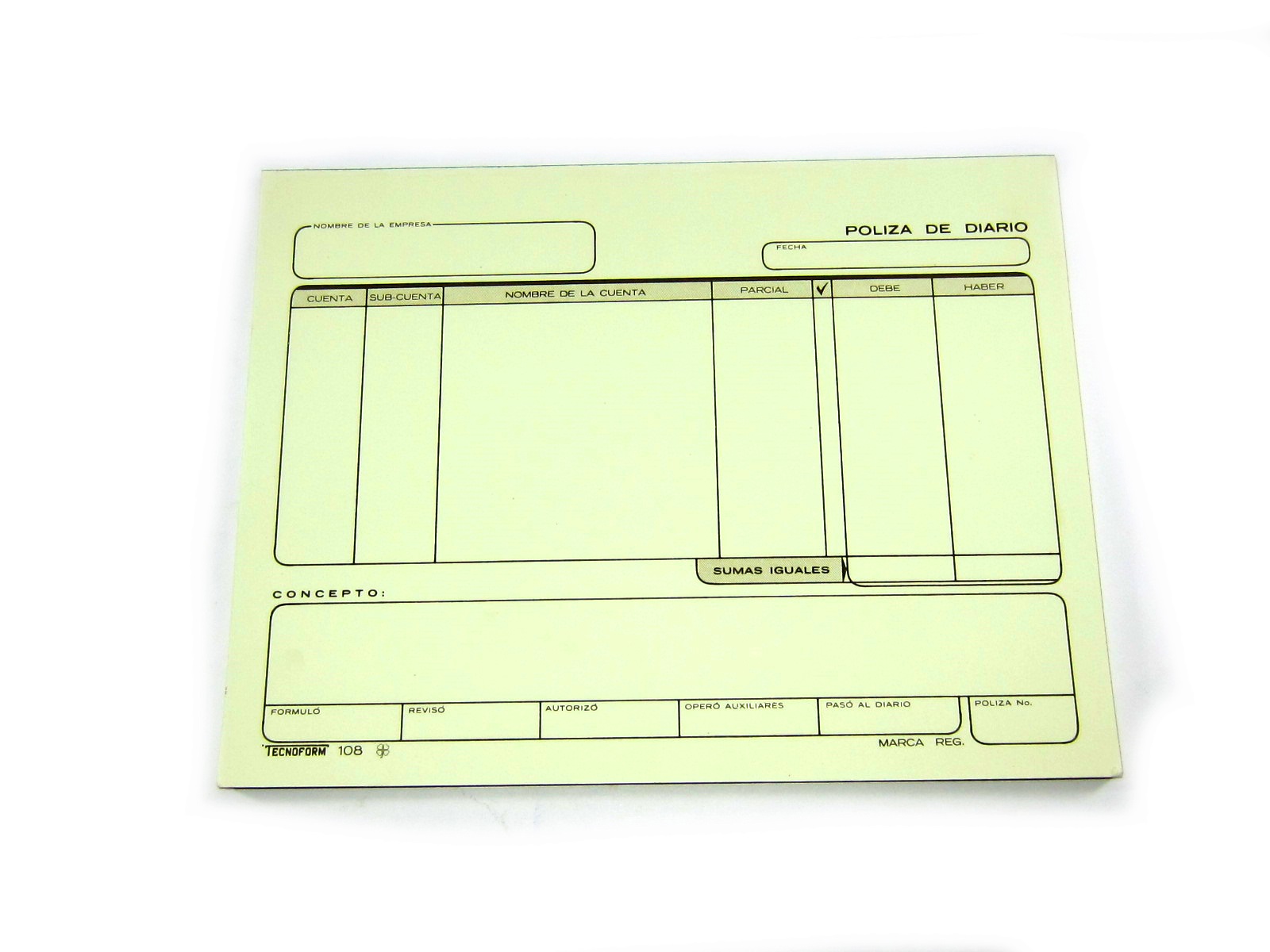 BLOCK TEC 0108 POLIZA DE DIARIO P/MAQ M OF                  