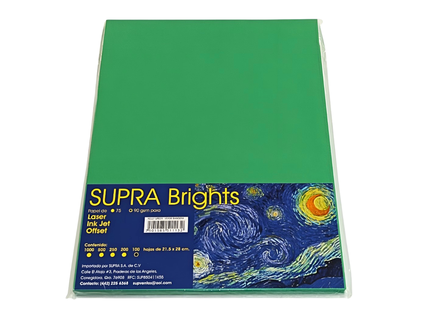 PAPEL BRIGHTS 75GRS. T/CTA KELLY GREEN PAQ C/100            