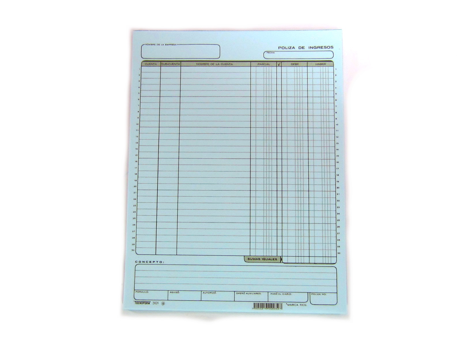 BLOCK TEC 0301 POLIZA DE INGRESOS P/MANO CARTA 50 HJS       