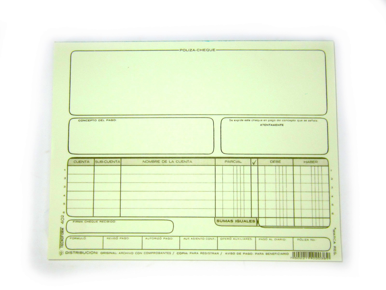BLOCK TEC 402 POL DE CHEQUE MED OF P/MANO                   