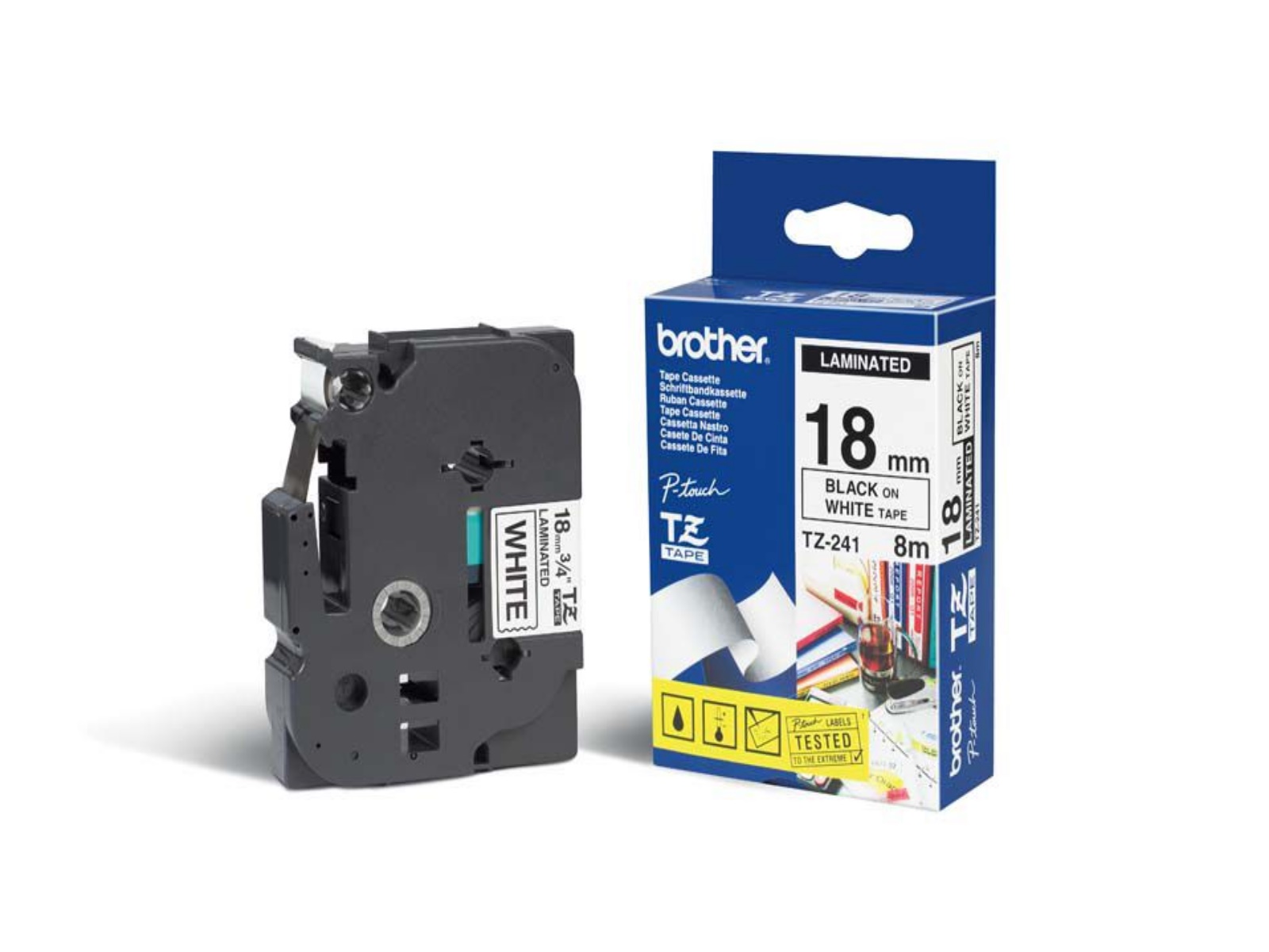 CINTA BROTHER TZ-241, 18 MM 3/4 NGO/BCO PT300/310B/330/530  