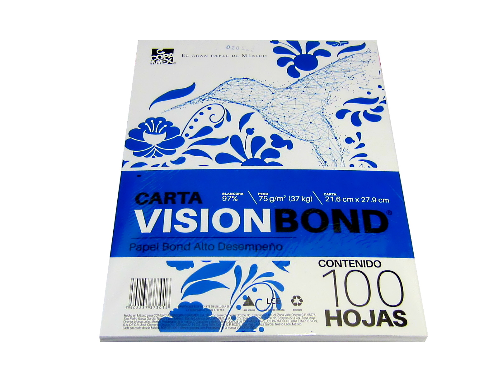 PAPEL VISION BOND 37K. BLANCO T/ CARTA PAQ C/100 ESCOLAR    